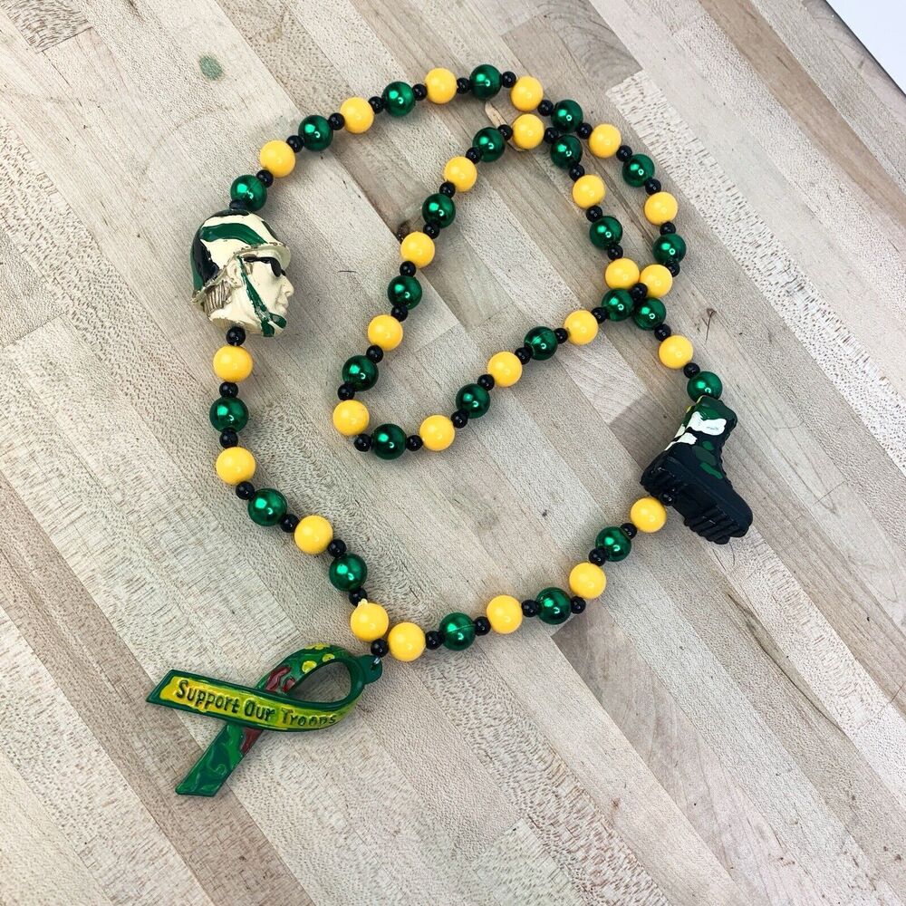 2023 MARDI GRAS SUPPORT OUR TROOPS Necklace, Krewe Avant Garde Mardi Gras Beads